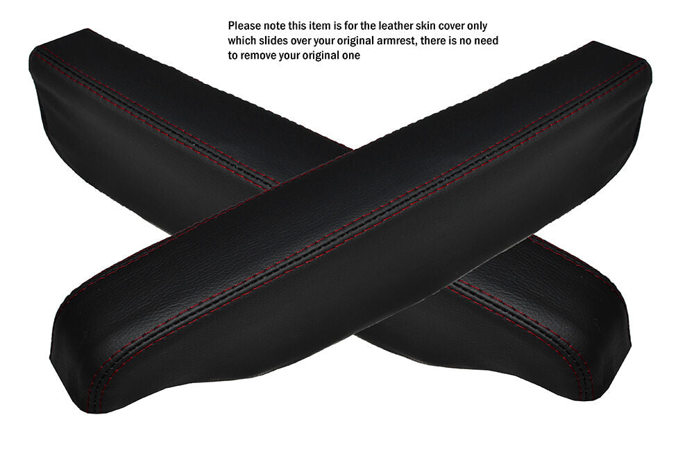 RED STITCH 2X SEAT ARMREST SKIN COVERS FITS LANDROVER DISCOVERY 3 & 4 04-15
