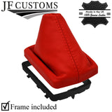 RED REAL LEATHER MANUAL GEAR GAITER + PLASTIC FRAME FOR AUDI A6 C6 2004-2011