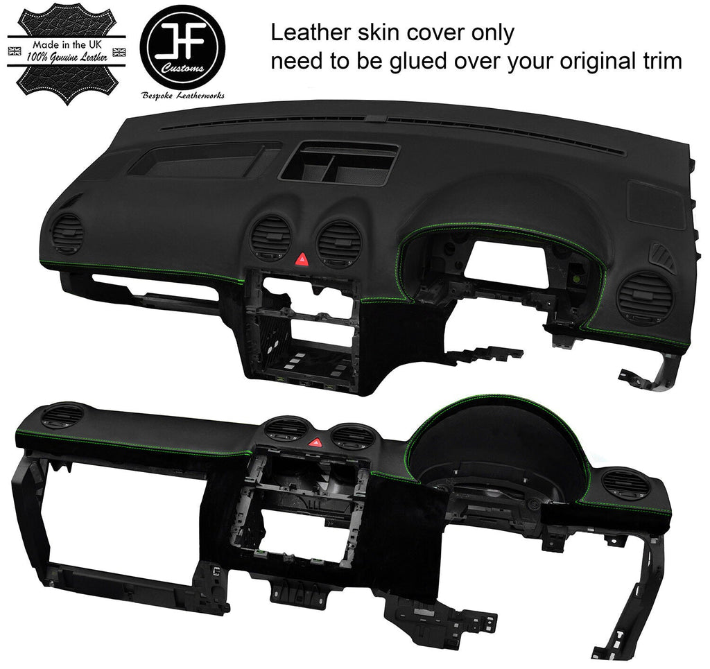 GREEN STITCH DASH DASHBOARD REAL LEATHER & SUEDE COVER FITS VW CADDY MK3 05-15