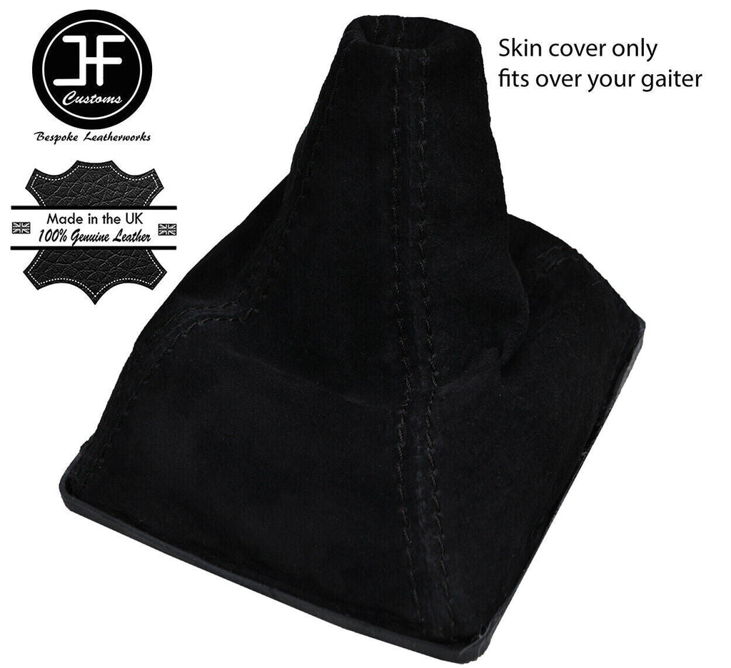BLACK DOUBLE STITCHING FITS SAAB 93 9-3 SS 2003+ GEAR GAITER REAL BLACK SUEDE