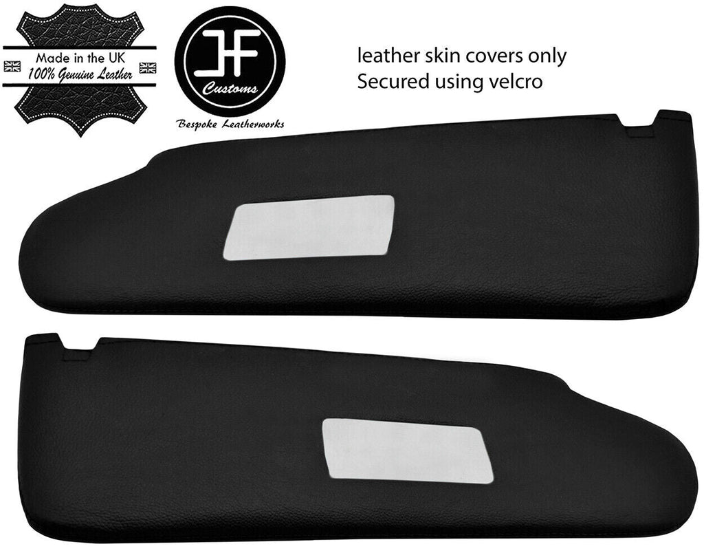 BLACK REAL LEATHER 2X SUN VISOR COVER FOR VW T5 TRANSPORTER 2 MIRROR CUTOUT