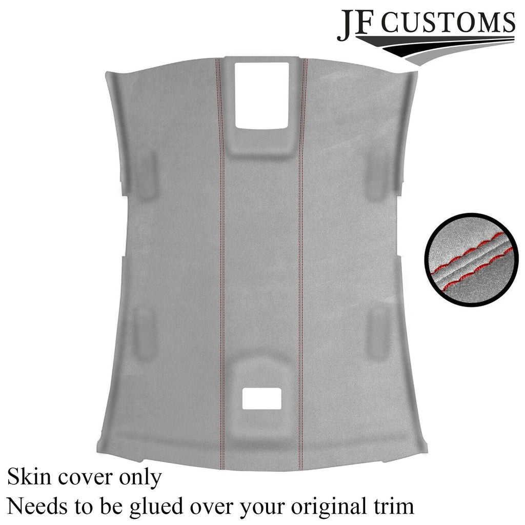 DARK RED STITCH LIGHT GREY LUXE SUEDE HEADLINER COVER FITS JAGUAR XF 2008-2015