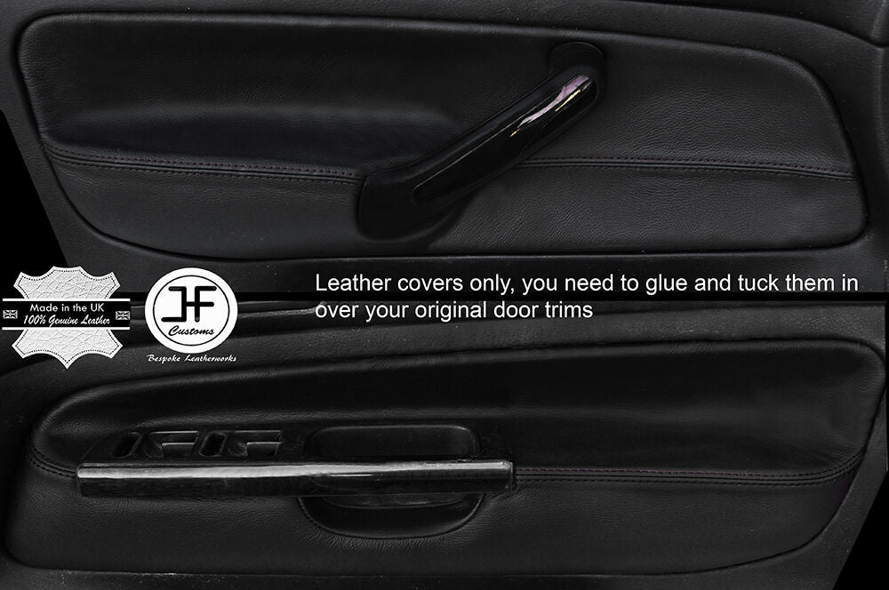 BLACK STITCH 2X FRONT DOOR CARD TRIM LEATHER COVERS FITS VW BORA 1998-2005