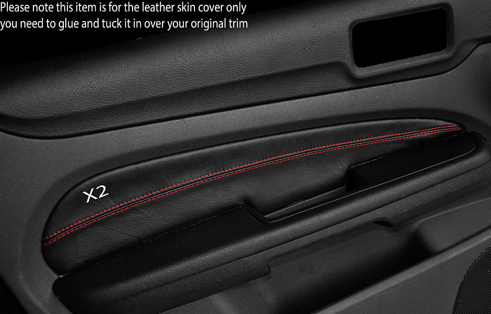 RED STITCH 2X FRONT DOOR CARD TRIM SKIN COVERS FITS FORD FOCUS MK3 05-08 5DR