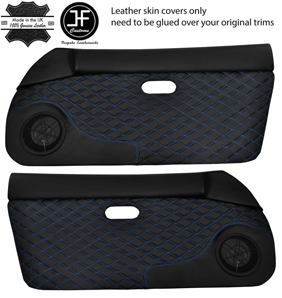 BLUE DIAMOND STITCH 2X DOOR CARD LEATHER COVERS FOR MAZDA MX5 MK1 MIATA 89-97