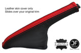 BLACK & RED TOP GRAIN LEATHER SLIM HANDBRAKE GAITER FITS FIAT 500 2007-2017