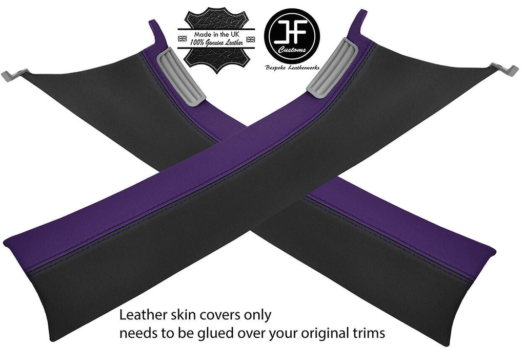 BLACK & PURPLE REAL LEATHER 2X A PILLAR COVERS FOR VW T5 TRANSPORTER CARAVELLE
