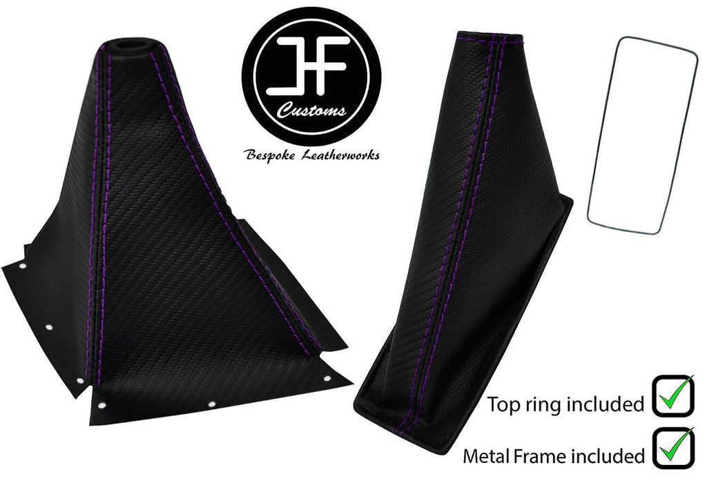 PURPLE STITCH CARBON VINYL GAITERS+FRAME+TOP RING FOR NISSAN SKYLINE R33 93-1998