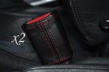 RED STITCH FITS BMW MINI ONE COOPER S 01-06 2X SEAT BELT STALK LEATHER COVERS
