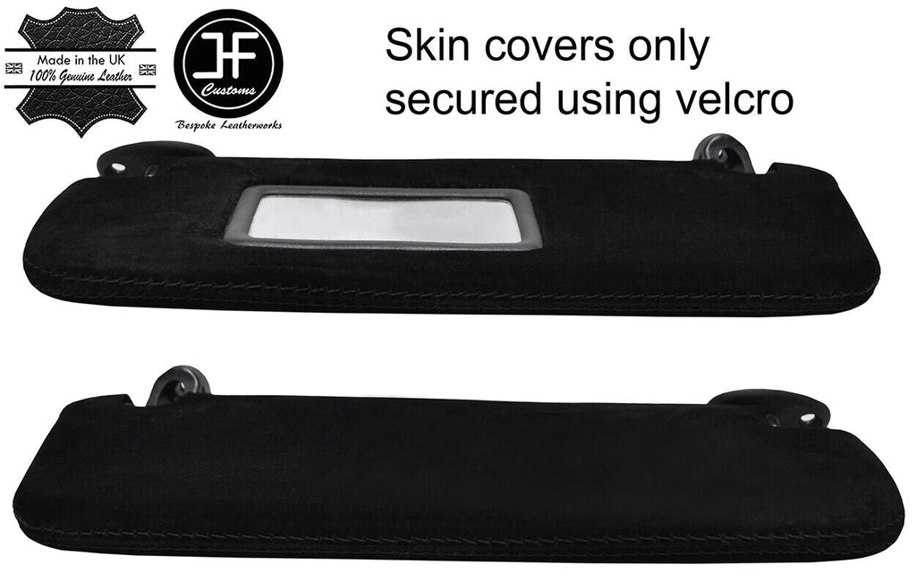 BLACK STITCH 2X SUN VISORS REAL SUEDE COVERS FITS HYUNDAI COUPE 1999-2001
