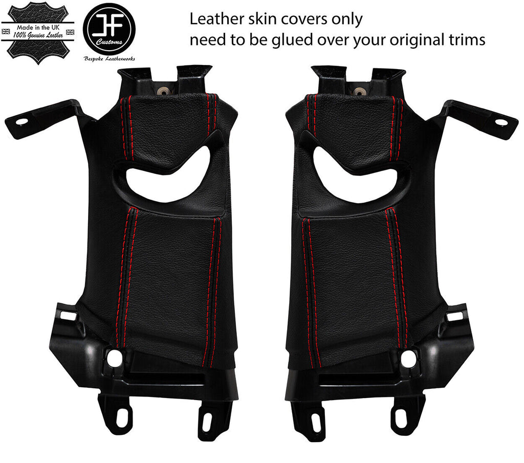 RED STITCH 2X UPPER B PILLAR LEATHER COVERS FOR TOYOTA GT86 SUBARU BRZ 12-19