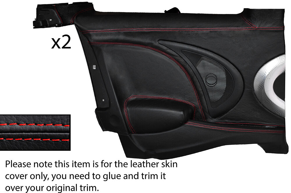RED STITCH 2X FULL REAR DOOR CARD SKIN COVER FITS BMW MINI COOPER S R56 07-14