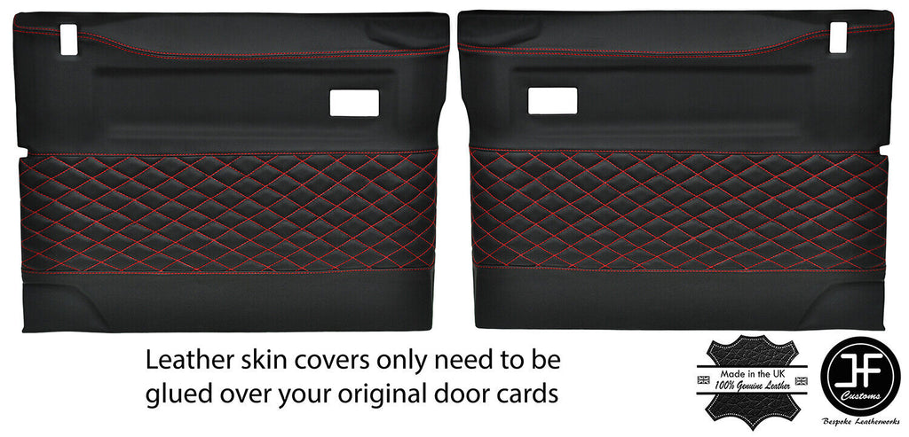 RED DIAMOND STITCH 2X FRONT DOOR CARD COVERS FITS LAND ROVER DEFENDER 90 110