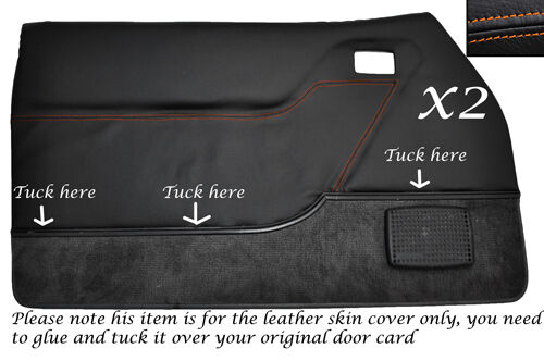 ORANGE STITCH 2X FRONT DOOR CARDS LEATHER SKIN COVERS FITS FORD CAPRI MK2 MK3