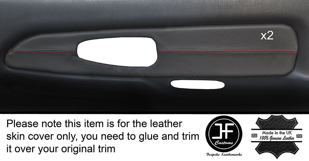 RED STITCH 2X FRONT GREY DOOR CARD SKIN COVERS FITS MITSUBISHI L200 K74 98-06