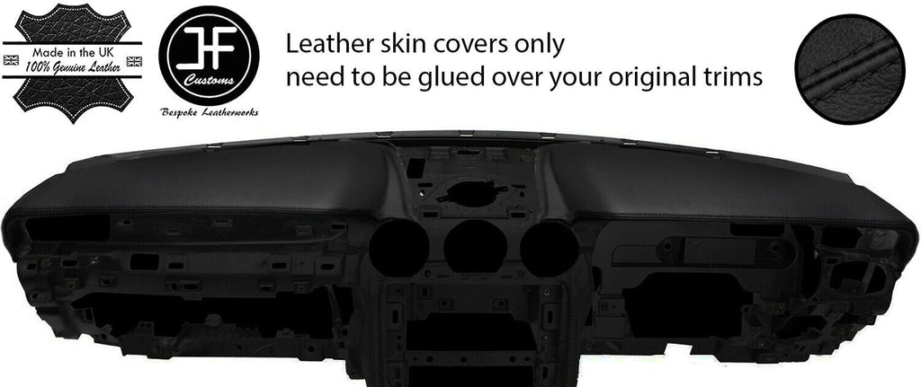 BLACK STITCH 2X TOP DASH PAD TRIM REAL LEATHER COVERS FOR FORD MUSTANG 15-19