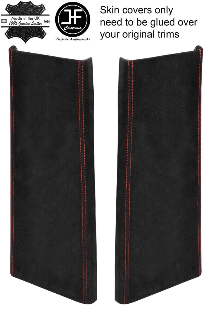RED STITCH 2X LOWER B PILLAR SUEDE COVERS FOR LAND ROVER DISCOVERY 4 09-16