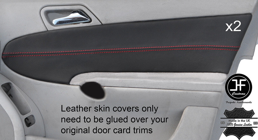 RED STITCH 2X FRONT DOOR CARD LEATHER COVERS FITS MERCEDES C CLASS W203 01-07