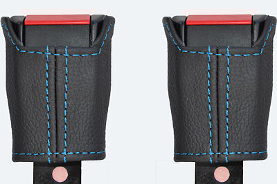 blue stitch FITS FORD ESCORT MK3 MK4 80-90 2X FRONT SEAT BELT LEATHER COVERS