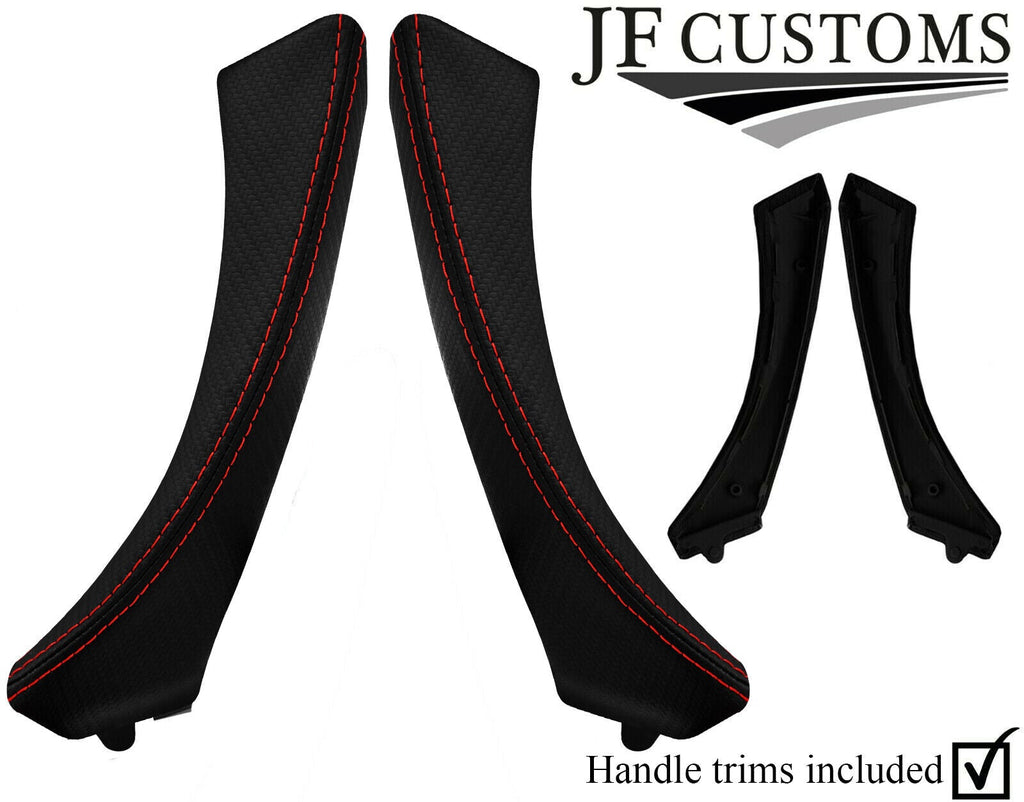 RED STITCH CARBON VINYL 2X FRONT DOOR HANDLE TRIM+COVER FOR BMW E90 E91 E92 E93