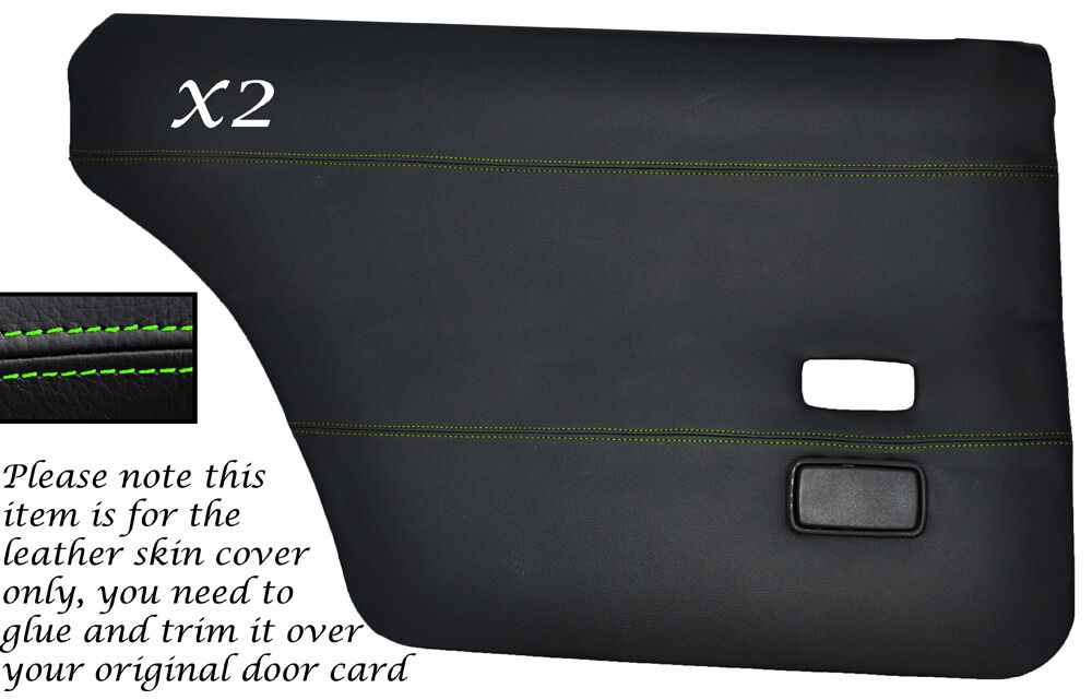 GREEN STITCH 2X REAR DOOR CARDS LEATHER SKIN COVERS FITS FORD CORTINA MK4 MK5