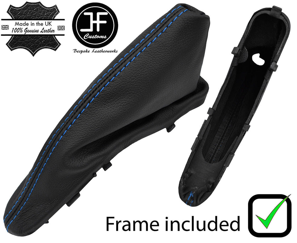BLUE STITCH LEATHER HANDBRAKE GAITER+PLASTIC FRAME FOR BMW MINI R50 R53 01-06