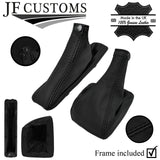 BLACK STITCH LEATHER GEAR HANDBRAKE + PLASTIC FRAMES FITS ALFA ROMEO 156 98-02