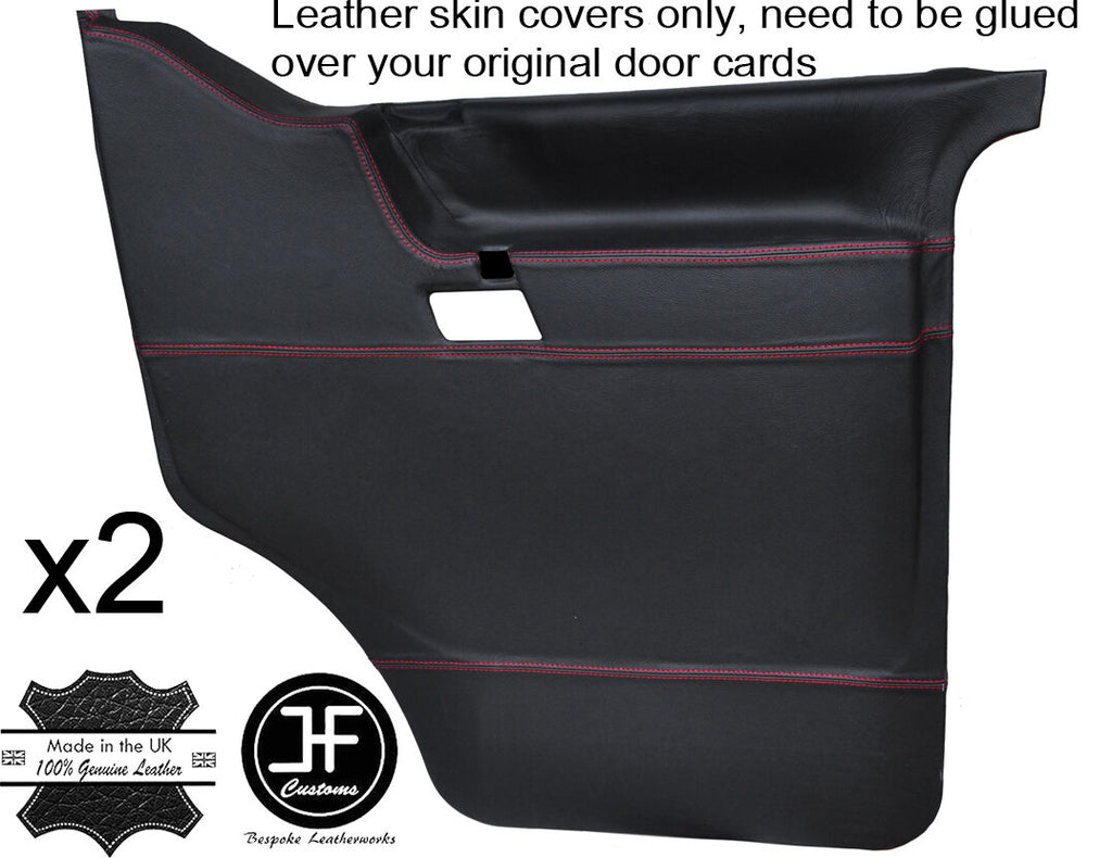 RED STITCH 2X FRONT DOOR CARD LEATHER COVERS FITS VW T4 TRANSPORTER CARAVELLE