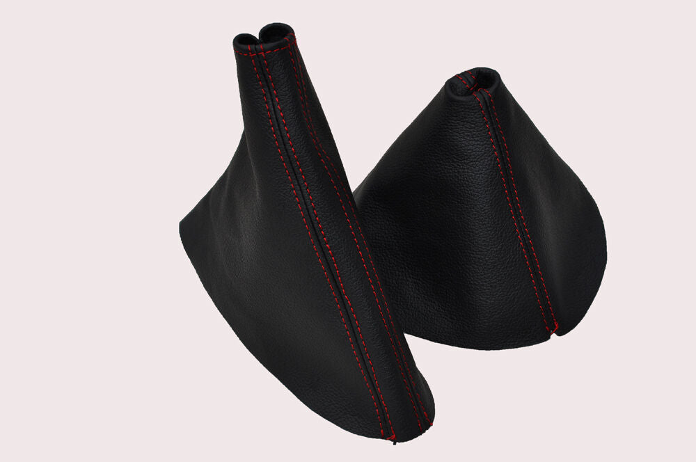 RED DOUBLE STITCH FITS MAZDA MX5 MK3 2008-2012 LEATHER GEAR HANDBRAKE GAITER