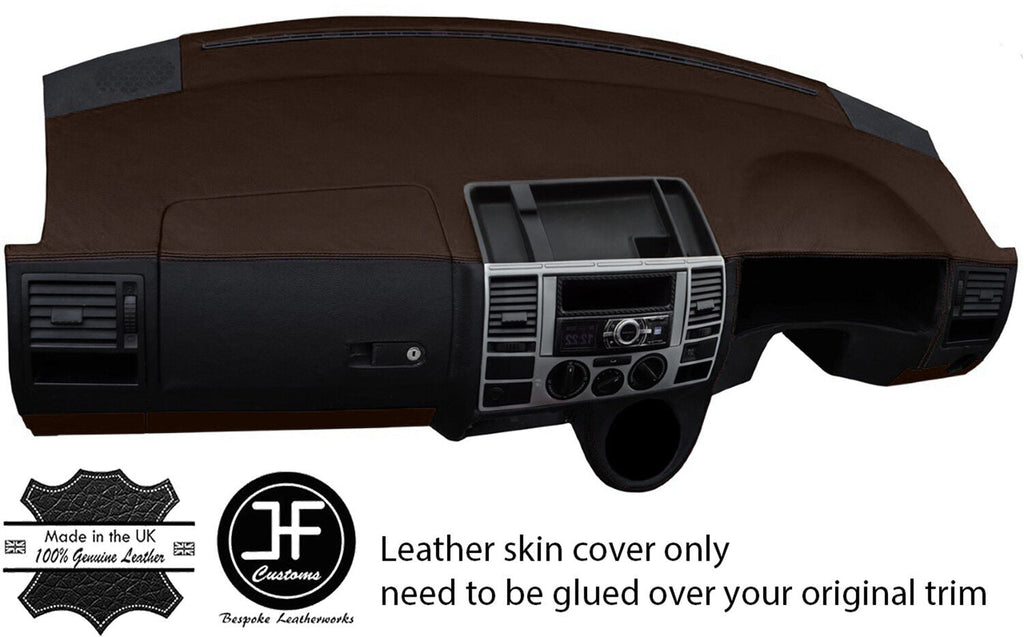 BLACK & BROWN DASH DASHBOARD REAL LEATHER COVER FOR VW T5 TRANSPORTER CARAVELLE