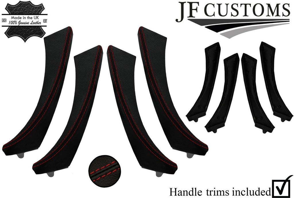D RED STITCH LEATHER 4X FRONT REAR DOOR HANDLE TRIM + COVERS FOR BMW E90 E91
