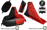 BLACK & RED REAL LEATHER AUTO GAITER SET+PLASTIC FRAME FOR CORVETTE C5 97-04