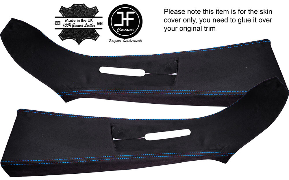 BLUE STITCH 2X UPPER B PILLAR PU SUEDE COVERS FITS VW T5 TRANSPORTER CARAVELLE