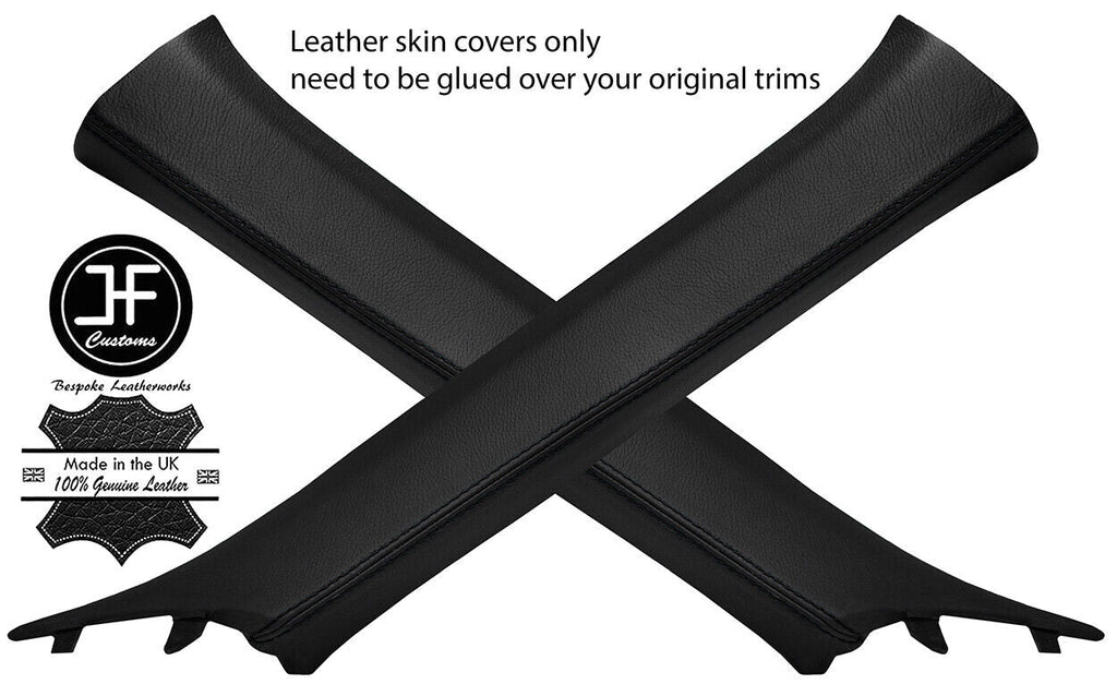BLACK STITCH 2X A POST PILLAR LEATHER COVERS FOR TOYOTA GT86 SUBARU BRZ 12-19