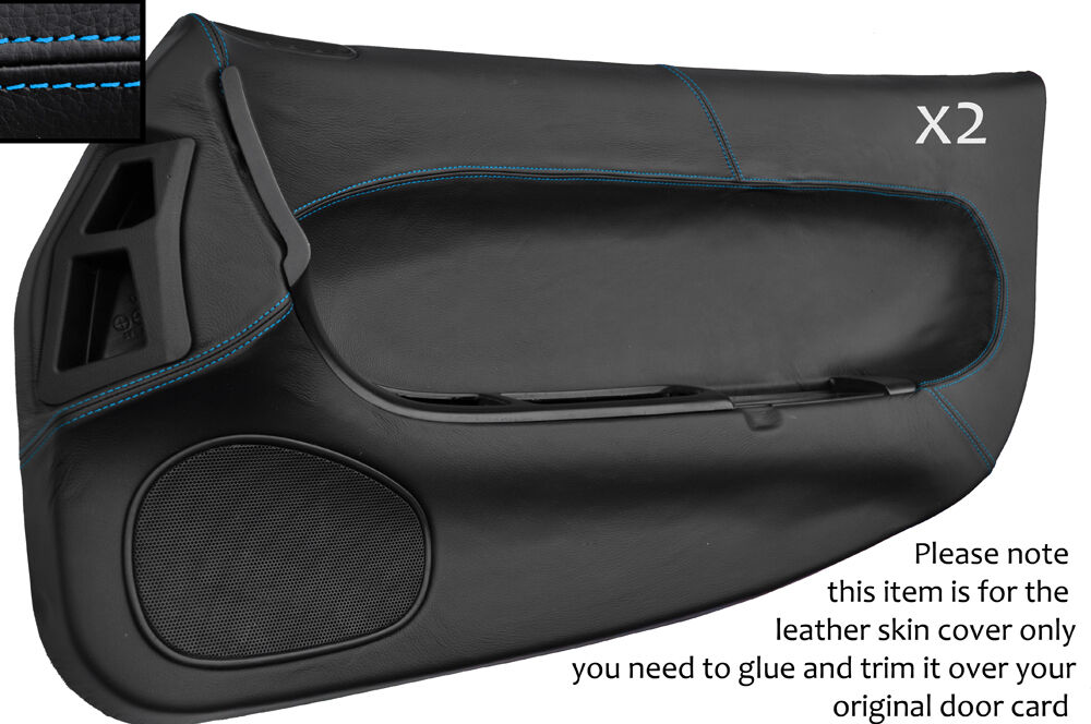 BLUE STITCH 2X DOOR CARDS LEATHER SKIN COVERS FITS MAZDA RX7 FD3S 1992-2002 JF1