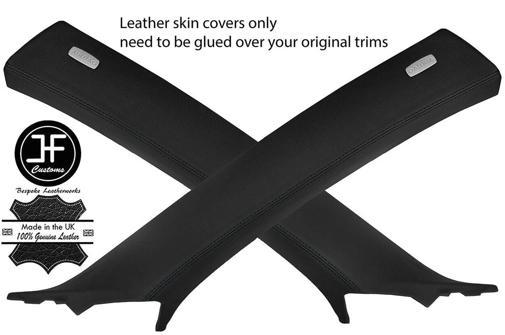 BLACK STITCH 2X A PILLAR REAL LEATHER COVERS FITS VW TOUAREG 2002-2011