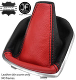 BLACK & RED TOP GRAIN LEATHER MANUAL GEAR GAITER FOR FORD FIESTA MK9 13-17