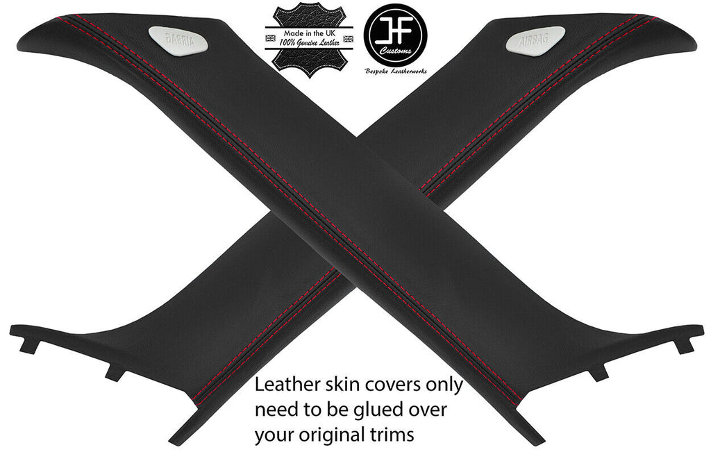 RED STITCH 2X A PILLAR REAL LEATHER COVERS FITS BMW MINI CLUBMAN R55 07-13