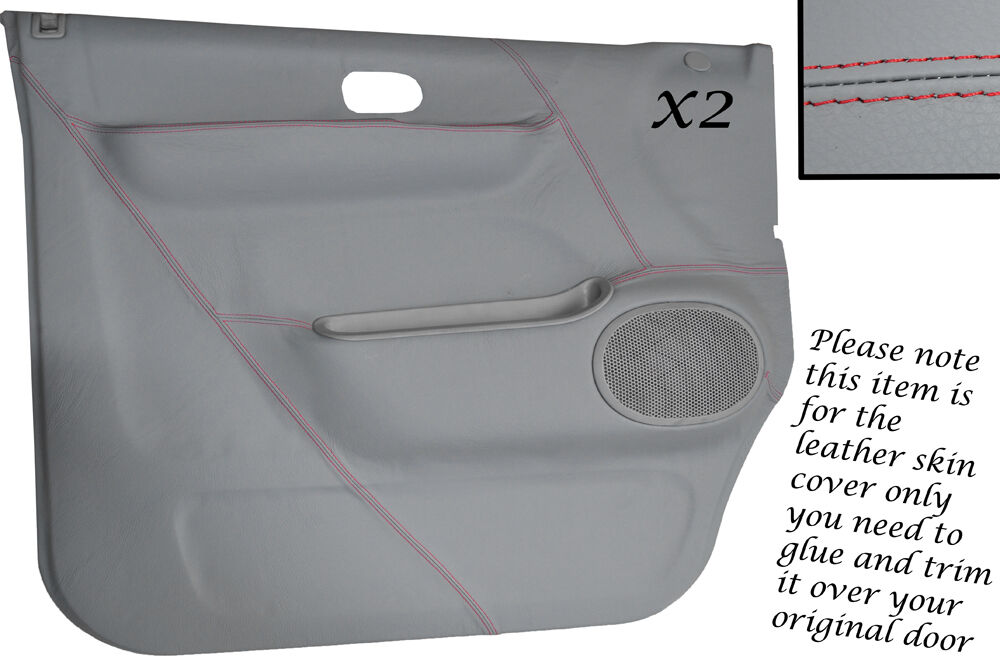 RED STITCH 2X DOOR CARD GREY LEATHER SKIN COVERS FITS MAZDA BONGO FORD FREDA