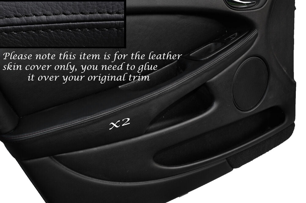 BLACK STITCH 2X FRONT DOOR ARMREST SKIN COVERS FITS JAGUAR X TYPE 01-09