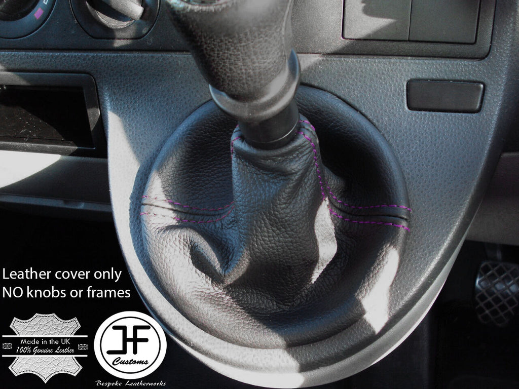PURPLE STITCHING REAL LEATHER MANUAL GEAR GAITER FITS VW T5 TRANSPORTER 03-2011