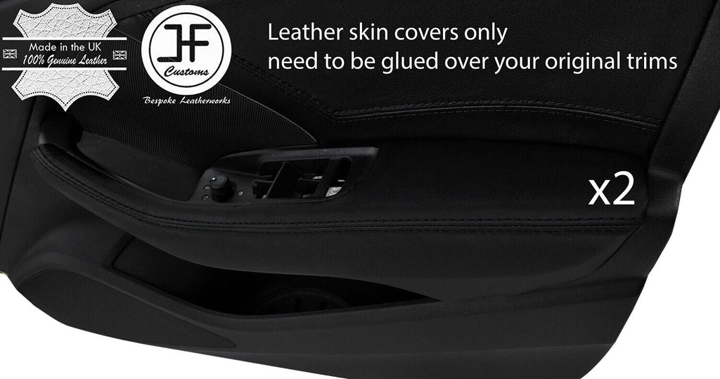 BLACK STICH 2X FRONT DOOR HANDLE ARMREST LEATHER COVER FOR AUDI A3 13-19 5 DOOR