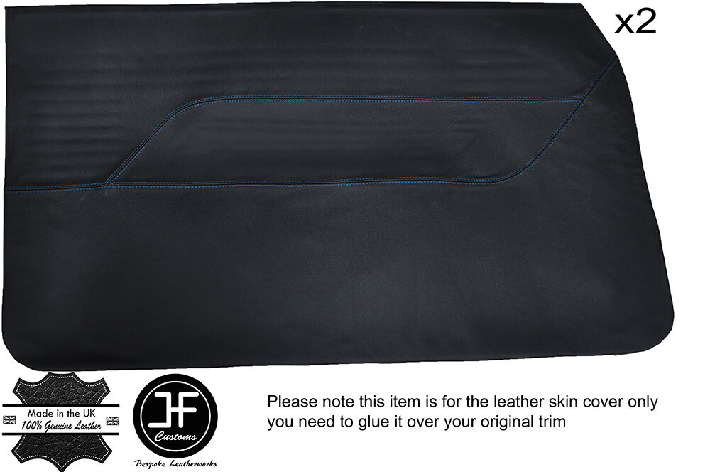 BLUE STITCH 2X FRONT DOOR CARD LEATHER COVER FITS FORD ANGLIA 105E 123E