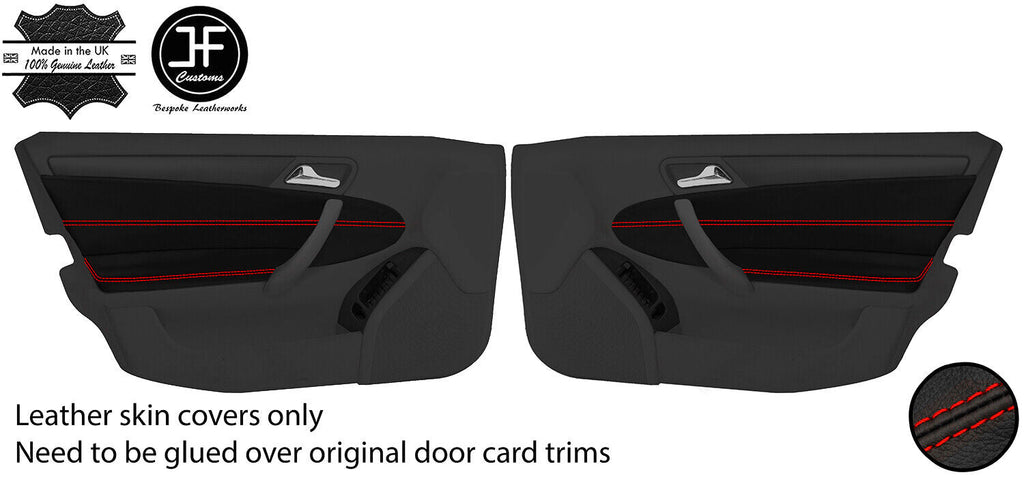RED STITCH 2X FRONT DOOR CARD+ARMREST LTHR COVERS FOR MERCEDES C CLASS W203
