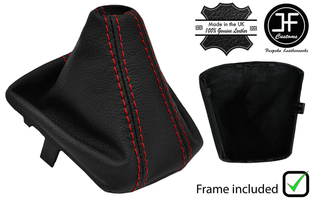 RED STITCH LEATHER AUTOMATIC GEAR GAITER+ PLASTIC FRAME FOR VW T-CROSS 18-20