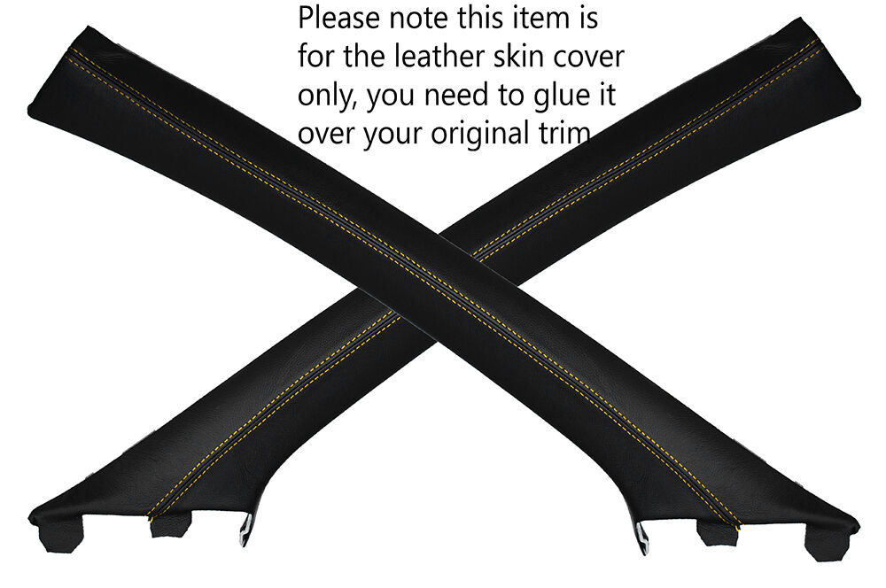 YELLOW STITCH 2X A POST PILLAR LEATHER SKIN COVERS FITS NISSAN QASHQAI 2007-2013
