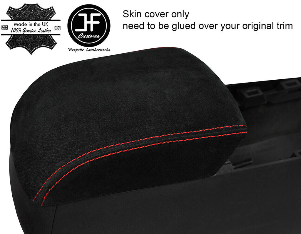 RED STITCHING REAL SUEDE ARMREST COVER FITS MAZDA 3 2016-2019 CUSTOM NEW