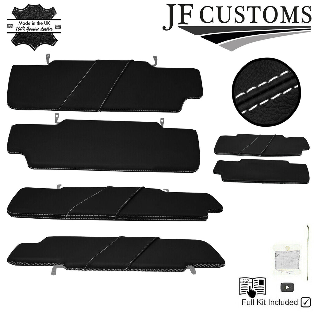 WHITE CROSS STITCH 2X SUN VISORS LEATHER COVERS FITS LAND ROVER DEFENDER 07-14