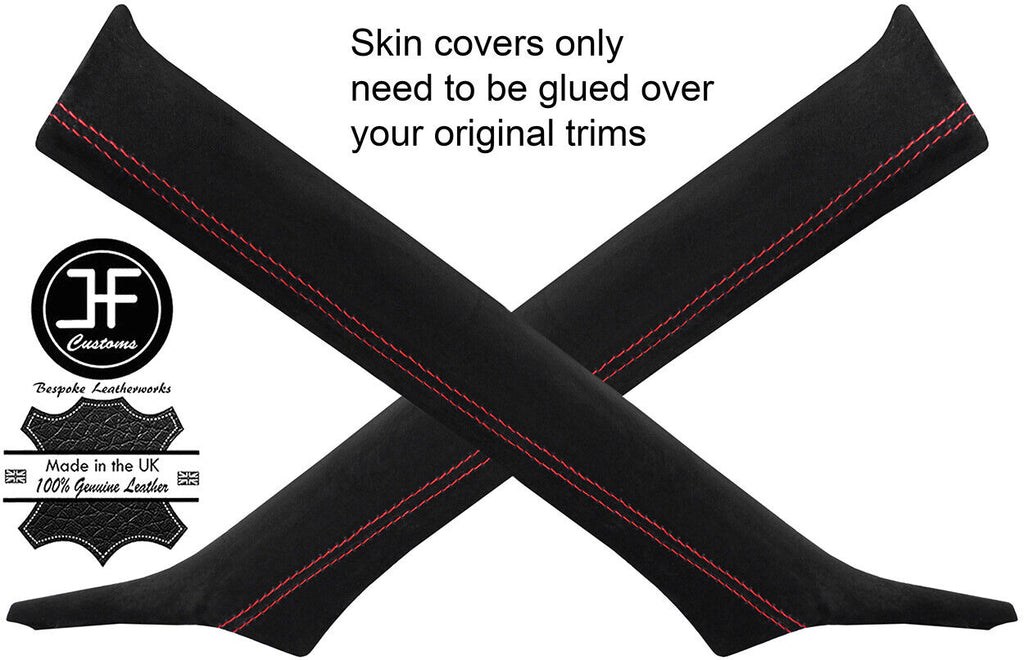 RED STITCH 2X A PILLAR REAL SUEDE COVERS FITS NISSAN GT-R GTR R35 2009-2017