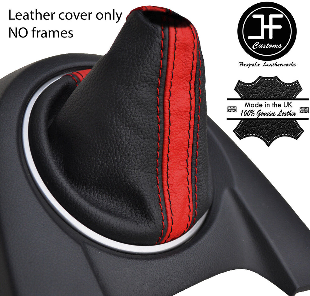 BLACK & RED STRIPE TOP GRAIN LEATHER MANUAL GEAR GAITER FOR MAZDA 2 2008-2014